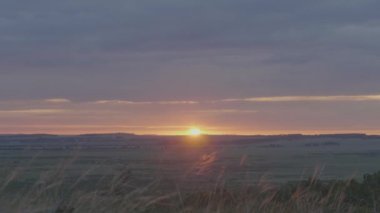 Yeşil alan yaz manzara, timelapse. Bulutlar ve mavi gökyüzü alanı
