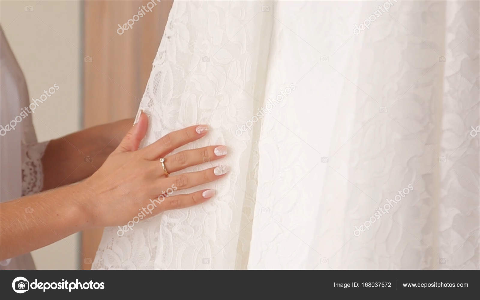 White Wedding Dress On A Shoulders Before Ceremony Wedding Dress Close Up Beautiful Wedding Colorful Bouquet And Dress For Bride Beauty Of Colored Flowers Close Up Bunch Of Florets Bridal Stock Photo