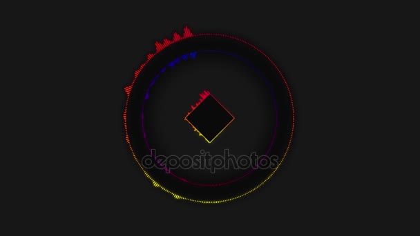Audio-spektrumfargebakgrunn med enkel sirkel. Myk boksfarge utligningsbakgrunn. Grensesnitt med musikalsk utjevningssirkel med skinnende lys – stockvideo