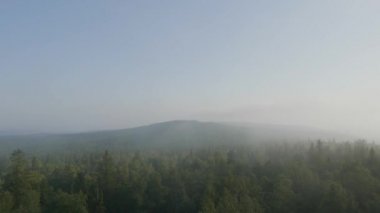 Forest hills üzerinde doğal bir günbatımı kuş bakışı. Yaz dağ manzarası. Forest yakınındaki turistik çadır
