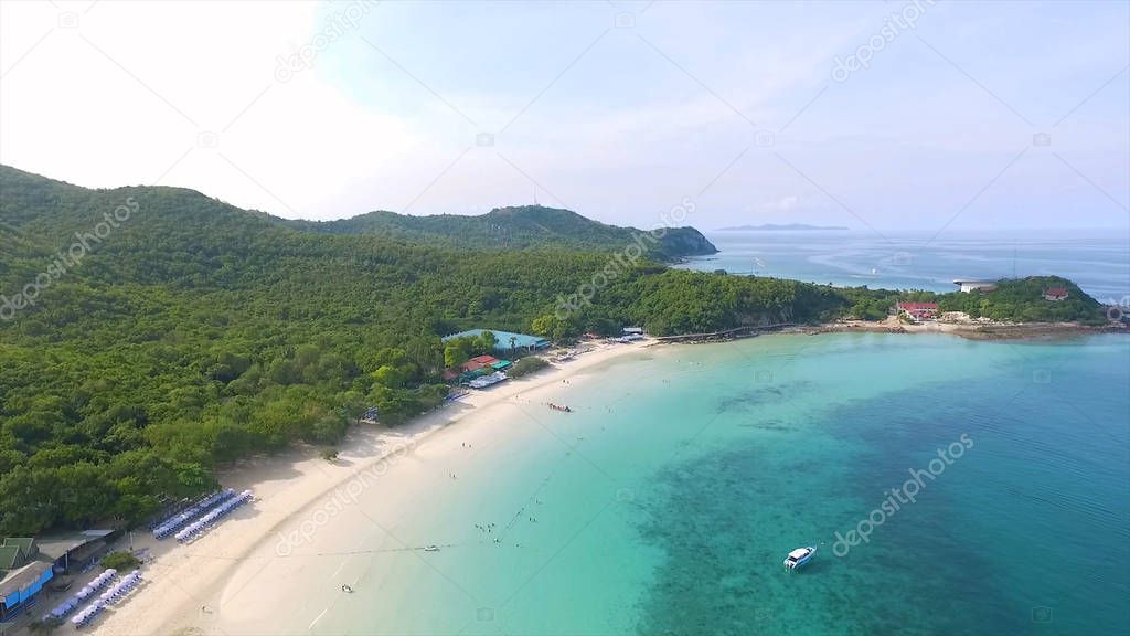 Aerial View of the rocky islands in Andaman sea, Thailand. Poda island in Krabi Thailand. Long exposure of Makua beach or more commonly known as Tunnels Beach on the Island of Kauai.
