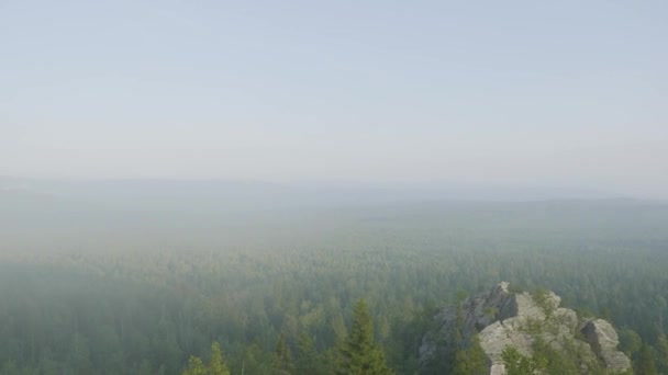 Paesaggio naturale esterno prospettiva. Massicce rocce e vista sulla valle durante l'estate. Vista dalle rocce della foresta — Video Stock