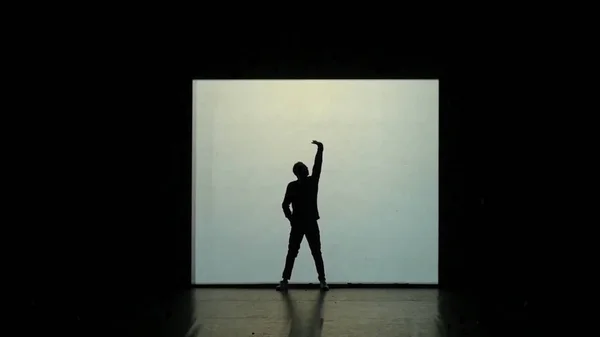 Dans van de schaduwen. De dansers dansen op het podium. Dansers silhouetten. Dans de schaduwen. 3D dansshow — Stockfoto