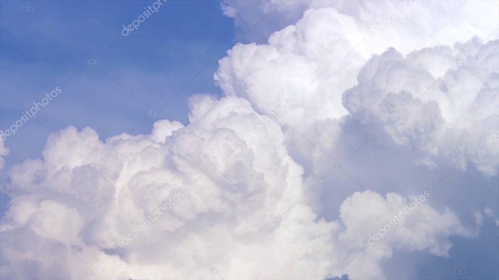 Blue sky with clouds timelapse. White big cloud on blue sky. a big and fluffy cumulonimbus cloud in the blue sky. Edge of a large white cloud timelapse. panorama. landscape blue sky moving timelapse