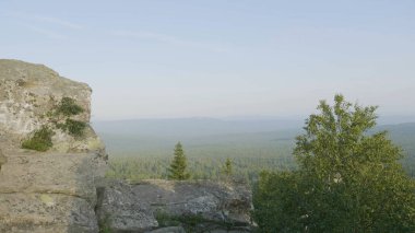 Açık doğal peyzaj perspektif. Büyük kayalar ve vadi yaz saati sırasında görünümüne. Orman kayalardan görüntülemek