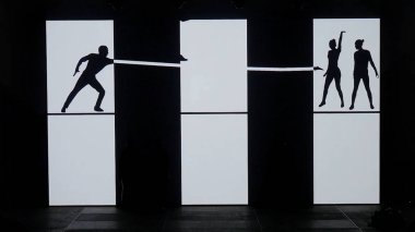 Dans gölgeler. Sahne Alanı'nda dans dansçılar. Dansçılar siluetleri. Dans gölgeler. 3D dans gösterisi