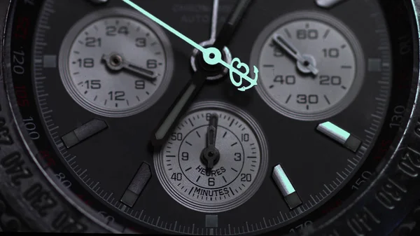 Luxury watch, chronograph closeup. Watch macro. Detail of a luxury watch. Chronograph detail macro