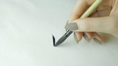 Kadının Çin hiyeroglif yazılı eller. Kadın el yazma fırça hat Çince karakterler, tutarak yakın çekim