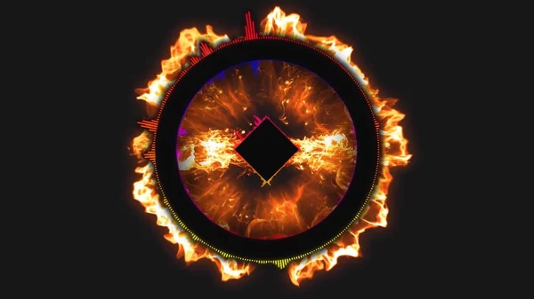 Абстрактное движение фона, сияющие огни, звуковые волны геометрической формы энергии и частицы игристых элементов в диско танцевальной музыки концепции с бесшовной петлей черный фон и пожарные эффекты — стоковое фото