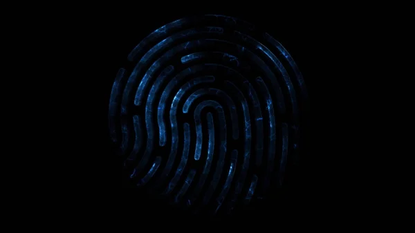 Amination of clorful fingerprint. Animation of appearance and disappearance of fingerprint with sparks on black background. Glowing Colorful Tracing Fingerprint Loop with Matte