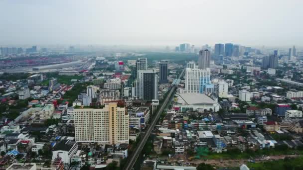 Top View of Skyscrapers in a Big City. Cityscape of City in asia Thailand. Top view of modern city in Thailand — Stock Video