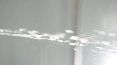 Beyaz arka plan üzerinde banyoda duş başlığı üzerinden su bırakır. Beyaz bir arka plan üzerinde su sıçramasına. Düşen su damlaları