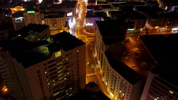 Дубайський Скайлайн Вночі Красивим Містом Вогнями Близько Нього Найжвавіше Шосе — стокове фото
