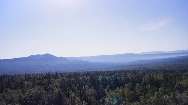 Bela vista no parque nacional Pieniny com manhã ensolarada e nevoeiro. Vista natural incrível de três irmãs com nevoeiro da montanha em montanhas azuis . — Fotografia de Stock