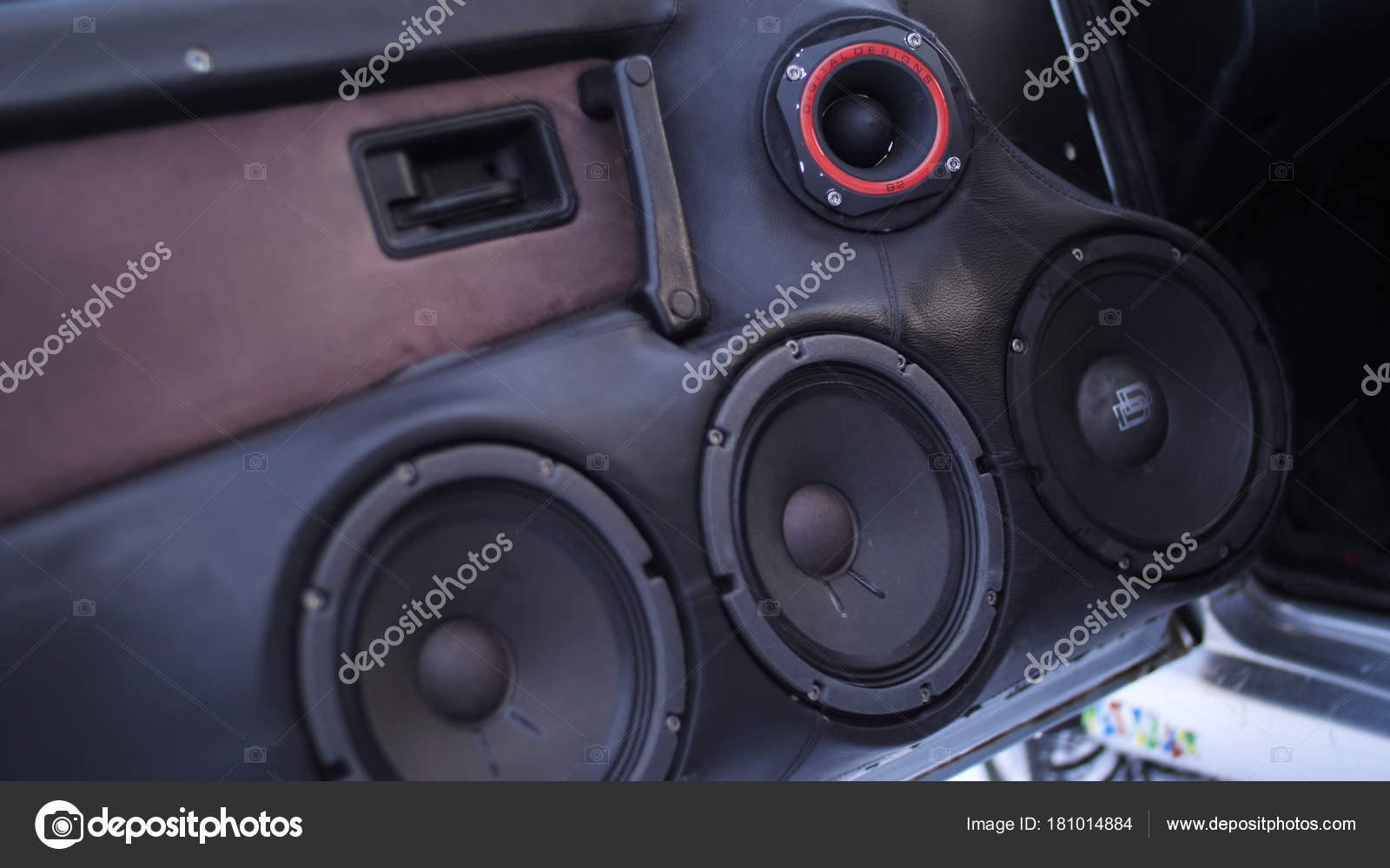 Car Audio System Close Up Honeycomb In Front Door Panel Car