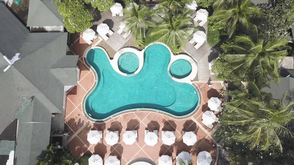 Piscines à l'hôtel sous les tropiques dans l'après-midi. Vidéo. Belle piscine dans l'hôtel. Piscine de l'hôtel de luxe. Vue supérieure sur la piscine de l'hôtel — Photo