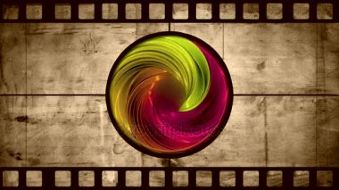 Eski animasyon film çok renkli dalgalı çizgi döngüsüyle negatif. Parlak parlak neon daire girdap soyut hareket tasarım.