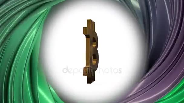 Animación abstracta del signo de moneda bitcoin en un vórtice giratorio de color — Vídeos de Stock