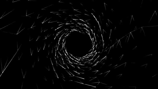 Abstract background with animation of white geometric shapesin and abstract futuristic tunnel with light. Animation of seamless loop. animation of rotation circles and rings with light rays and glow — Stock Video