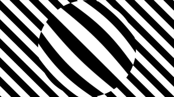 Fondo abstracto con rayas en blanco y negro. Lazo sin costuras. Animación abstracta de rayas en blanco y negro con la curvatura en el centro — Vídeos de Stock
