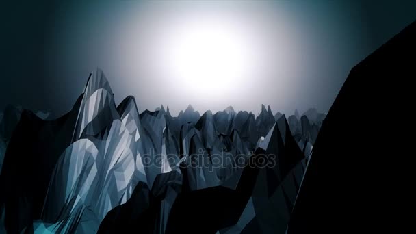 Анімований пейзаж гір і місяця. Анімація руху вздовж намальованих гір — стокове відео