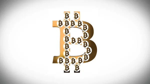 흰색 바탕에 bitcoin 기호로 추상 데이터의 애니메이션. 원활한 루프의 애니메이션입니다. 애니메이션 bitcoin의 황금 상징 — 스톡 사진