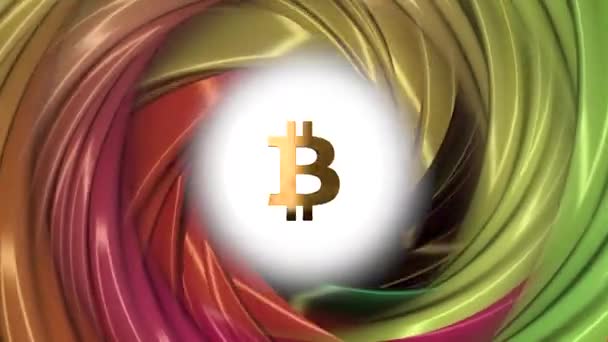 Animação abstrata do sinal de moeda bitcoin em abstrato colorido Torá — Vídeo de Stock