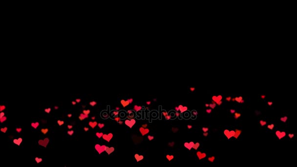 Rode Valentines Love Hearts zwarte achtergrond. Computer ontworpen animatie. Animatie harten met ruimte voor tekst op een zwarte achtergrond — Stockvideo