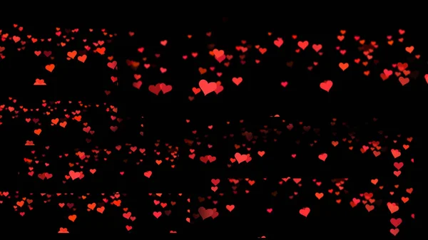 Κόκκινες μικρές καρδιές που φέρουν επάνω σε μαύρο υπόβαθρο. Ημέρα του Αγίου Βαλεντίνου διακοπών αφηρημένη βρόχο animation. Κινούμενη εικόνα της καρδιάς σε μαύρο φόντο — Φωτογραφία Αρχείου