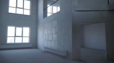 Harç kat yeni dairelerin inşaat sahasında parlatma Oluşturucu'yu. Küçük. Mekanize harç şap beton zemin. Panorama