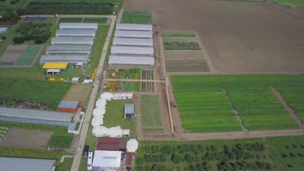 Seralarda alanı inşaatı. Küçük. Tarım, agrotechnics kapalı yer. Çerçevelerin seralar, üstten görünüm — Stok video