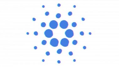 Cardano sembolü Ada blockchain cryptocurrency animasyon. Dijital para Cardano, soyut bir nokta ile bir logo. TV sesi