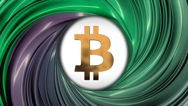 Bitcoin pénznem jele egy színes forgó Vortex absztrakt animáció — Stock Fotó