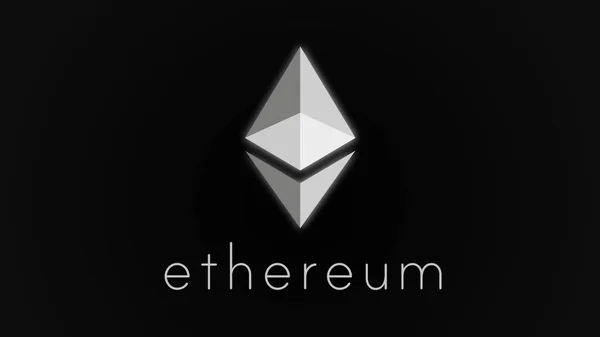 Etherium cryptocurrency in digital cyberspace. Financial or social background animation. Abstract animation of ethereum currency sign rotating in digital cyberspace with binary code. Seamless loop — Stock Photo, Image