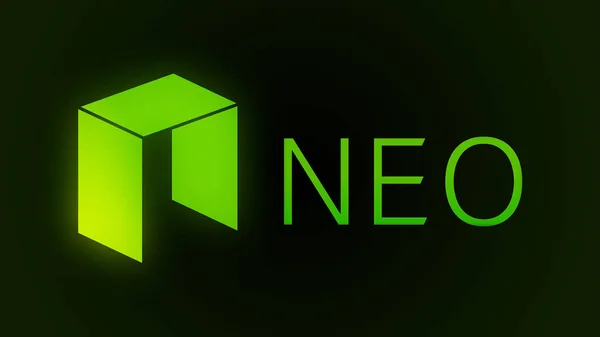 Концепция NEO-монет, блокчейн криптовалют, цифровые деньги. Виртуальная криптовалюта - финансовые технологии и интернет деньги - курсы валют и знаки монет — стоковое фото