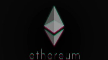 Kripto para parlak parçacık Ethereum. Arka plan 3d. Etherium cryptocurrency dijital siber. Mali veya sosyal arka plan animasyon. Ethereum metin.