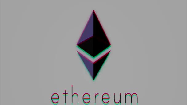 Šifrovací měna Ethereum svítící částic. Na pozadí 3d. Etherium kryptoměn v digitálním kyberprostoru. Finanční nebo sociální pozadí animace. Ethereum text. — Stock video