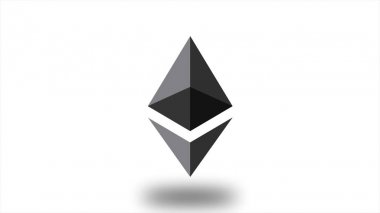 Sanal para Ethereum cryptocurrency - burada kabul Ethereum Eth para - tabelada beyaz arka plan
