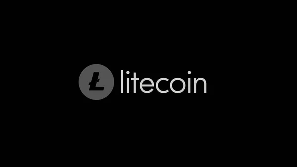 Виртуальные деньги Litecoin cryptocurrency - Litecoin LTC currency accepted here - sign on black background. Криптовалюта litecoin — стоковое фото