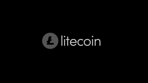 Dinero virtual criptomoneda litecoin - Litecoin LTC moneda aceptada aquí - signo sobre fondo negro. Litecoin criptomoneda — Vídeos de Stock