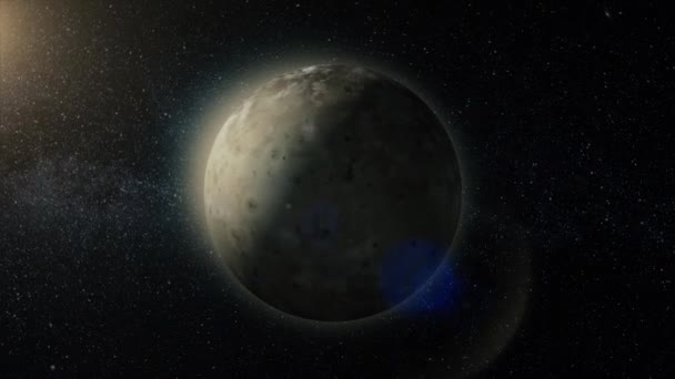 Planet i rymden. Solsystemet och rymdfarkoster. Abstrakta vetenskapliga bakgrund - glödande planet i rymden, nebulosa och stjärnor. Jorden och galaxy på bakgrund. — Stockvideo