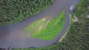 Orman nehir yaz aylarında hava görünümünü. Küçük. Woodlands bir uçuş sırasında yaz aylarında nehir ile havadan görünümü
