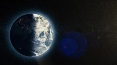 Uzayda, Rising Sun Earth üzerinde gündoğumu ile Dünya gezegeni. Dünya gezegen