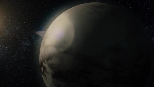 Ο Κρόνος και το σύστημά του δακτυλίου. Άποψη του Κρόνου από τον Τιτάνα. Το φεγγάρι του Κρόνου Τιτάνα — Αρχείο Βίντεο