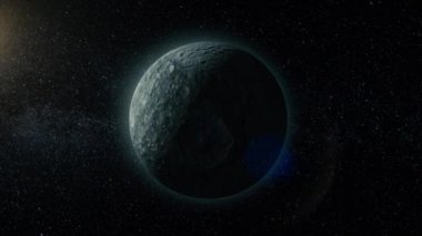 Animasyon Mimas uydu doğru seyahat, Saturns, evrendeki moon. Normal amortisman dolly Mimas uzak