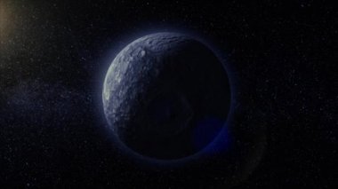 Animasyon Mimas uydu doğru seyahat, Saturns, evrendeki moon. Normal amortisman dolly Mimas uzak