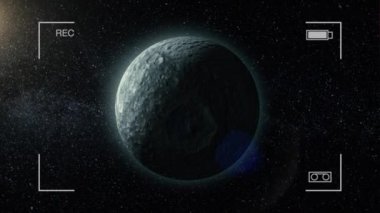 Animasyon seyahat Mimas uydu, kamera kayıt, doğru Saturns, evrendeki moon. Normal amortisman dolly Mimas uzak