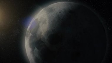 Moon aşama gerçekçi uygun yükseklik döngü. Animasyon ay evreleri gezegen ile ay yüzeyinde starlight arka plan, evren ve bilim kavramı hareket ışık ile
