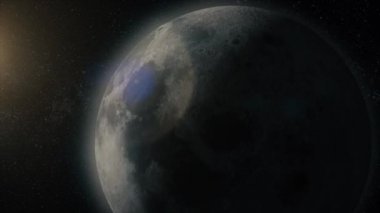 Moon aşama gerçekçi uygun yükseklik döngü. Animasyon ay evreleri gezegen ile ay yüzeyinde starlight arka plan, evren ve bilim kavramı hareket ışık ile