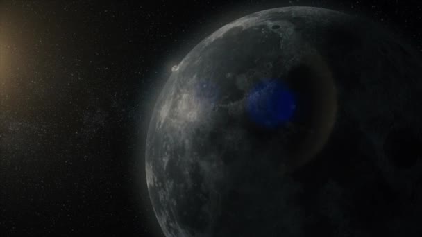 Fases lunares Realista ajuste lazo de altura. Fases de la luna de animación con el movimiento de la luz de la superficie lunar con el planeta en el fondo de la luz estelar, universo y ciencia concepto — Vídeo de stock